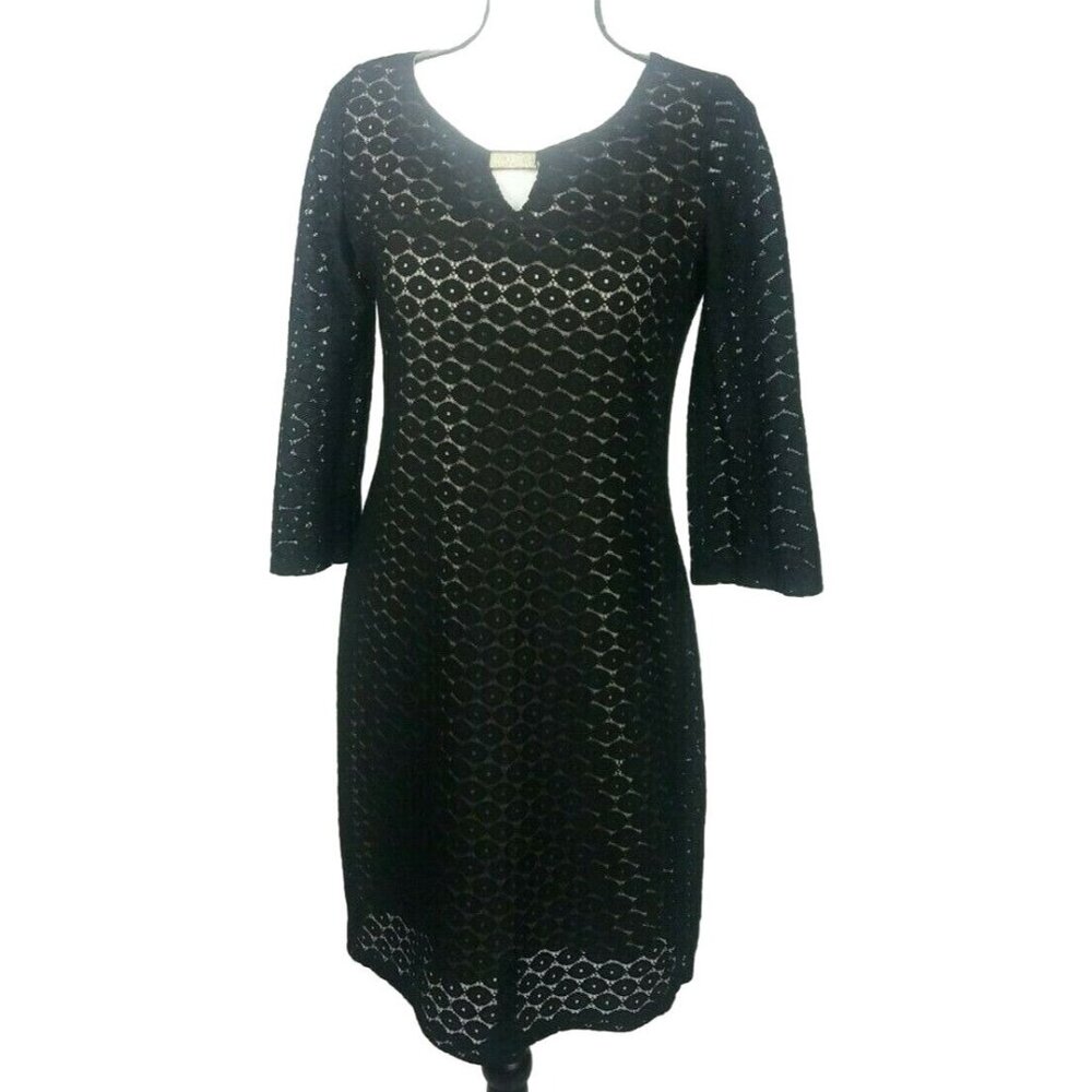 Classic Elegance Black Lace Overlay Lined Dress Size Small Shift Cocktail Chic - Picture 8 of 10